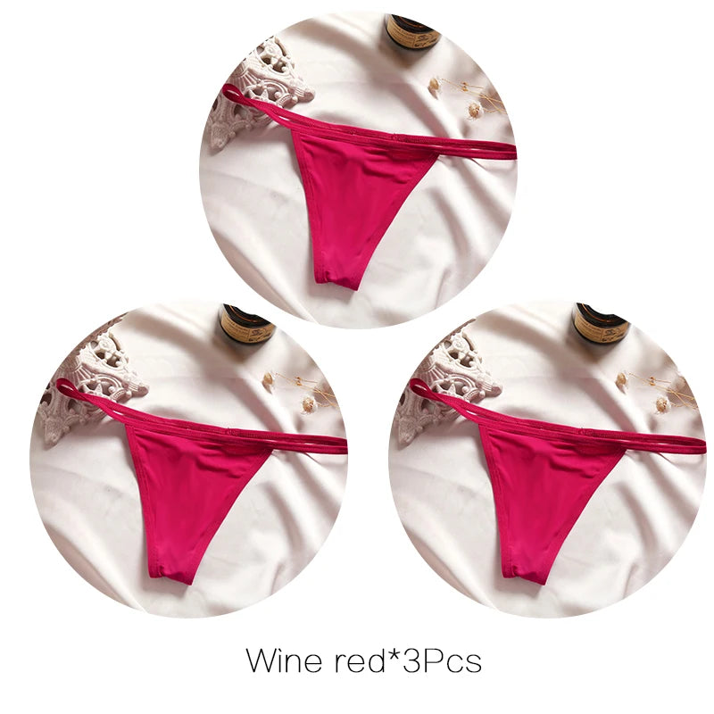 3pcs Cotton Low-Rise Thong Panties for Women – Sexy G-String Bikini Underwear