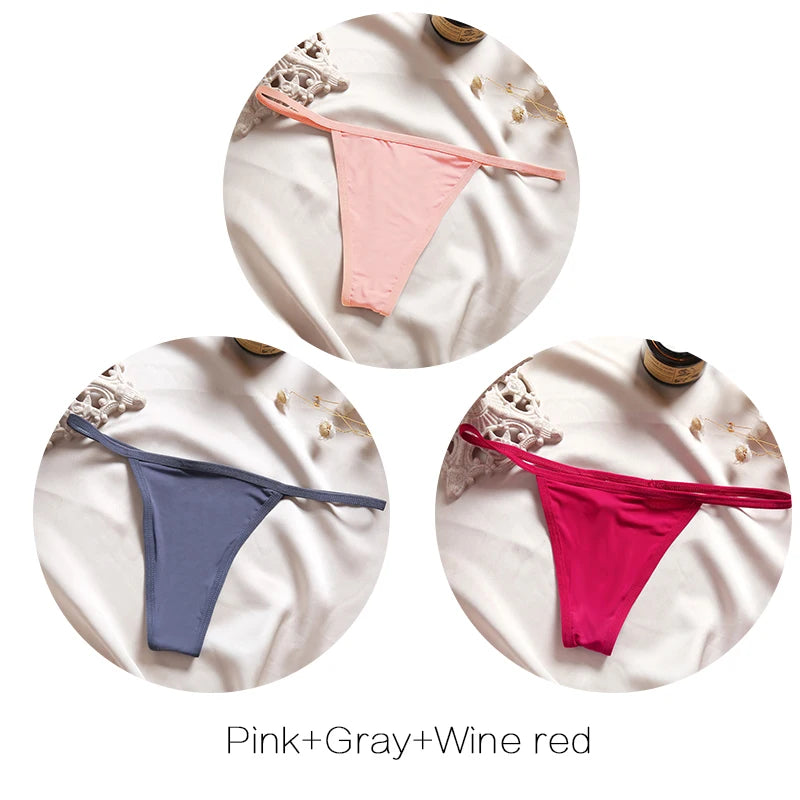 3pcs Cotton Low-Rise Thong Panties for Women – Sexy G-String Bikini Underwear