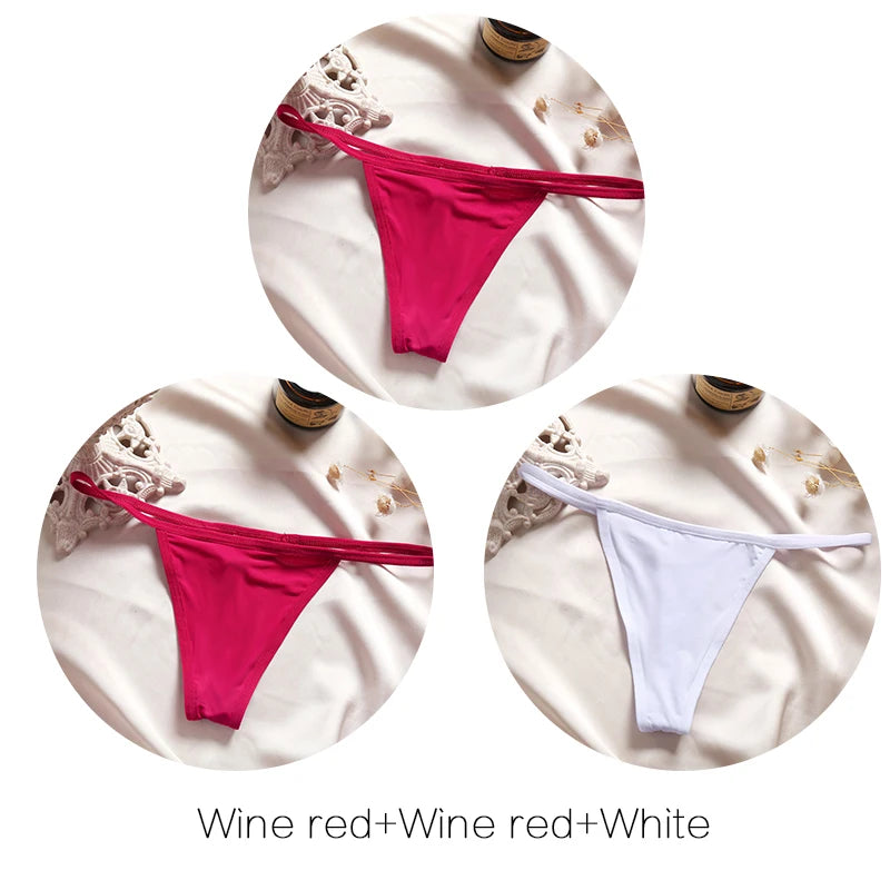 3pcs Cotton Low-Rise Thong Panties for Women – Sexy G-String Bikini Underwear