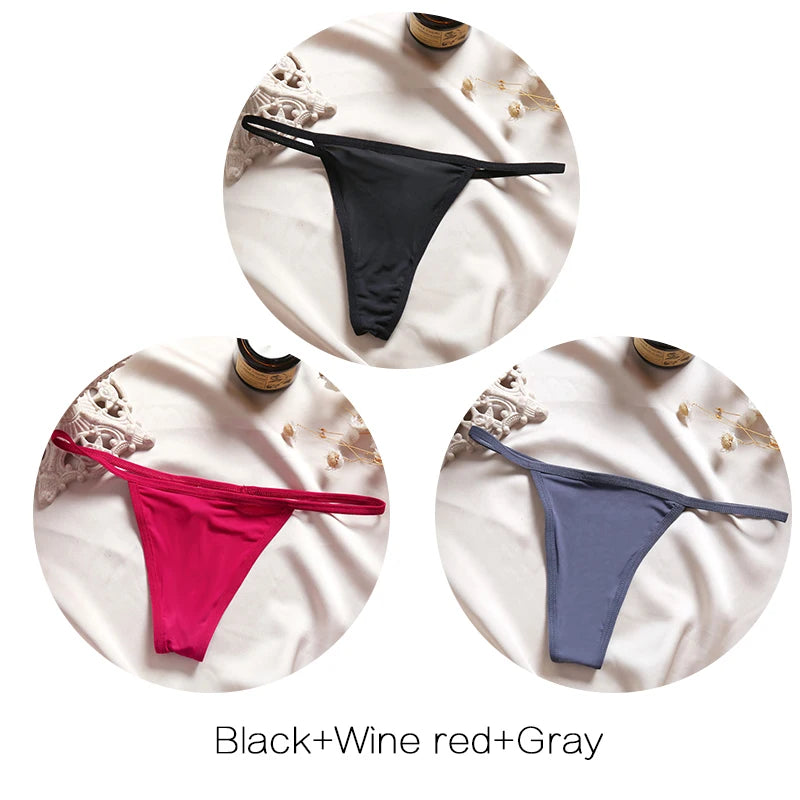 3pcs Cotton Low-Rise Thong Panties for Women – Sexy G-String Bikini Underwear