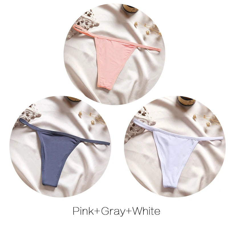 3pcs Cotton Low-Rise Thong Panties for Women – Sexy G-String Bikini Underwear
