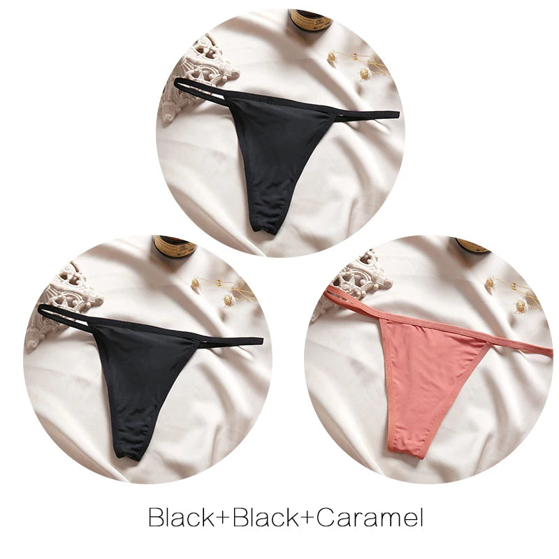 3pcs Cotton Low-Rise Thong Panties for Women – Sexy G-String Bikini Underwear