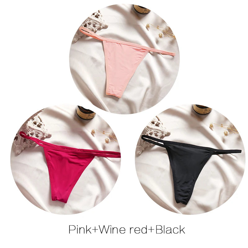 3pcs Cotton Low-Rise Thong Panties for Women – Sexy G-String Bikini Underwear