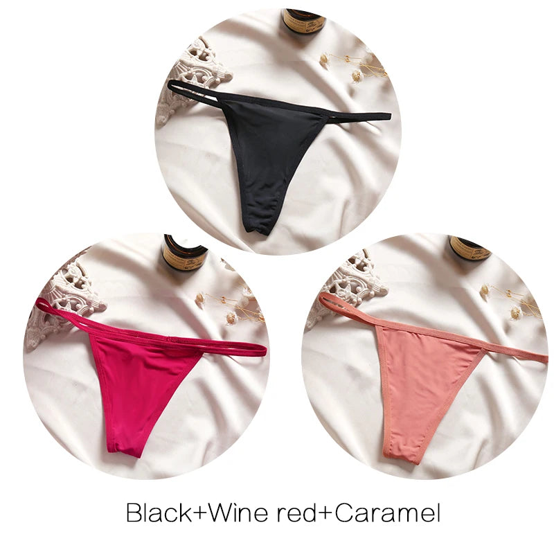 3pcs Cotton Low-Rise Thong Panties for Women – Sexy G-String Bikini Underwear