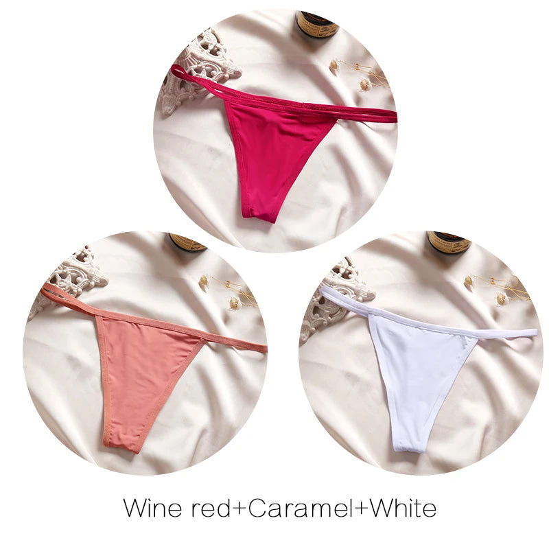 3pcs Cotton Low-Rise Thong Panties for Women – Sexy G-String Bikini Underwear