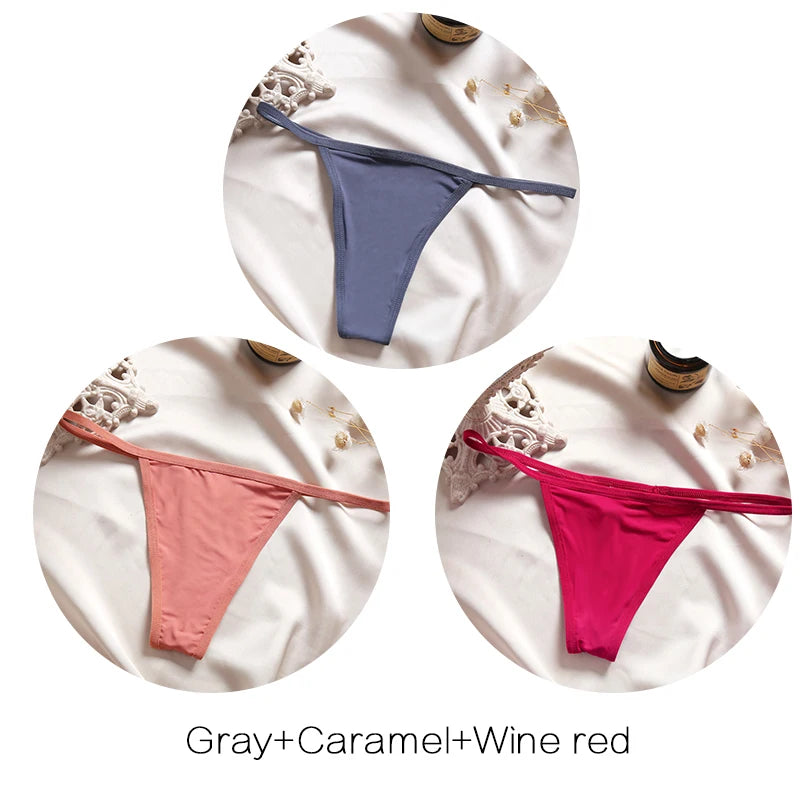 3pcs Cotton Low-Rise Thong Panties for Women – Sexy G-String Bikini Underwear