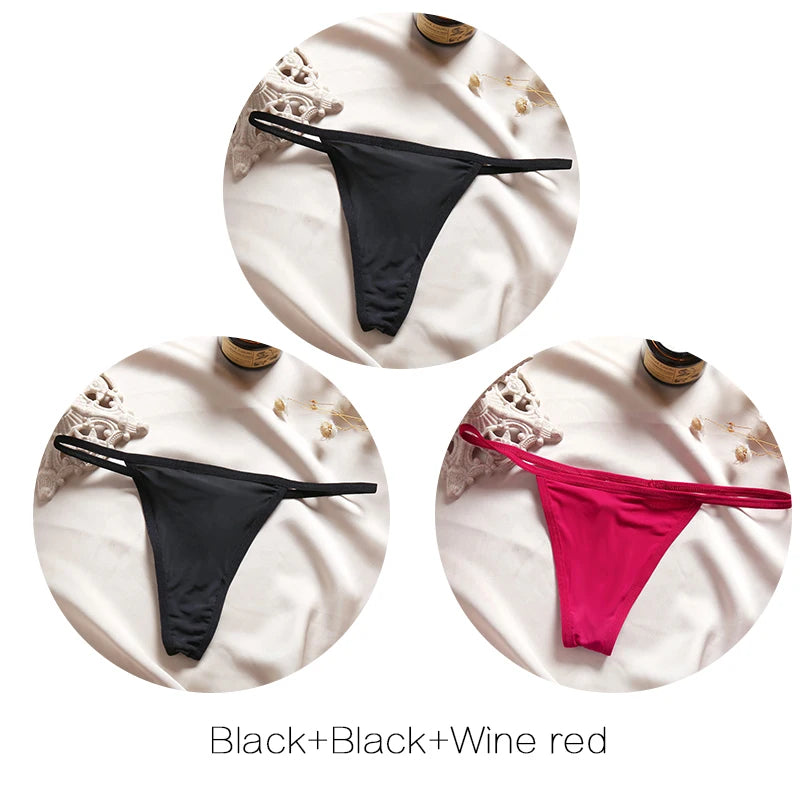 3pcs Cotton Low-Rise Thong Panties for Women – Sexy G-String Bikini Underwear