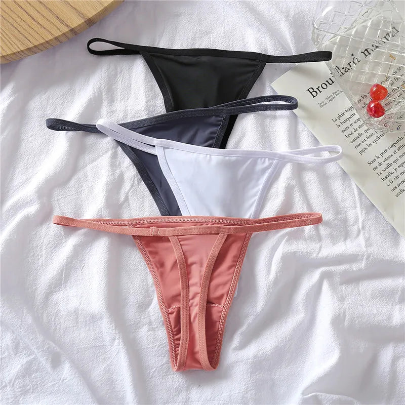 3pcs Cotton Low-Rise Thong Panties for Women – Sexy G-String Bikini Underwear