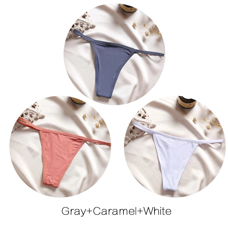 3pcs Cotton Low-Rise Thong Panties for Women – Sexy G-String Bikini Underwear