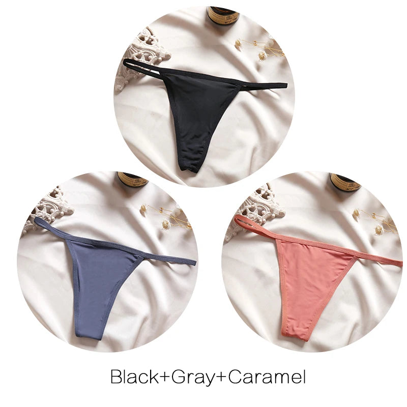 3pcs Cotton Low-Rise Thong Panties for Women – Sexy G-String Bikini Underwear