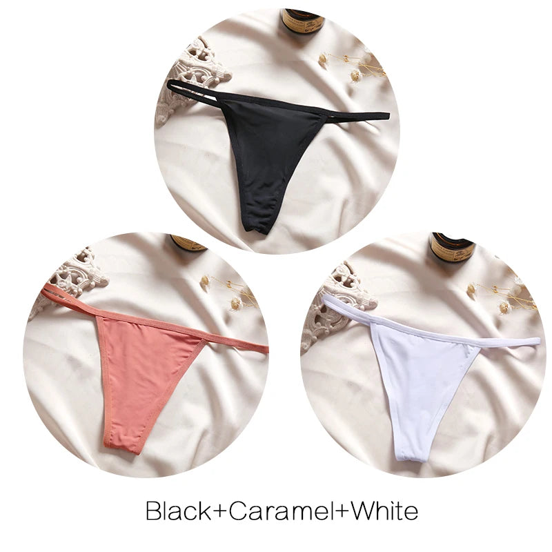 3pcs Cotton Low-Rise Thong Panties for Women – Sexy G-String Bikini Underwear