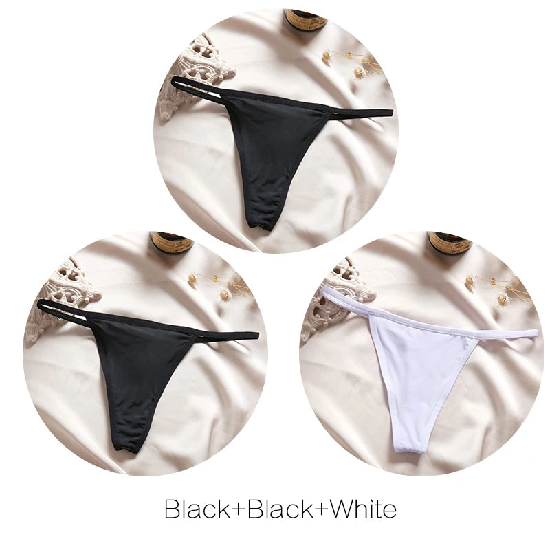 3pcs Cotton Low-Rise Thong Panties for Women – Sexy G-String Bikini Underwear