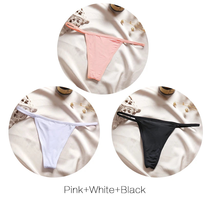 3pcs Cotton Low-Rise Thong Panties for Women – Sexy G-String Bikini Underwear