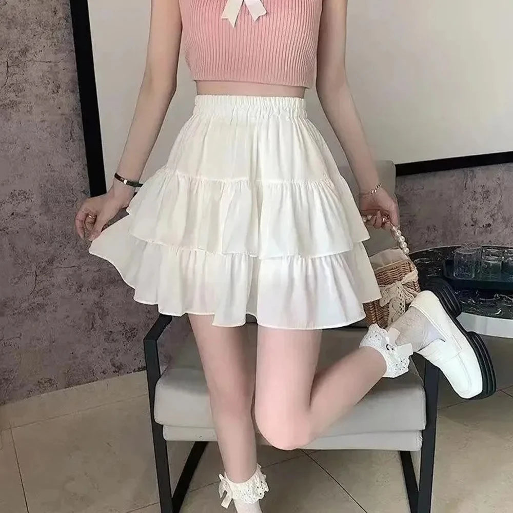 White Pleated A-Line Skirt for Women – Elastic Waist