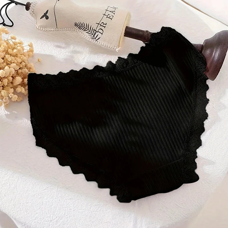 4pcs Women's Lace Bikini Panties – Comfy Breathable Mid-Rise Cotton Underwear