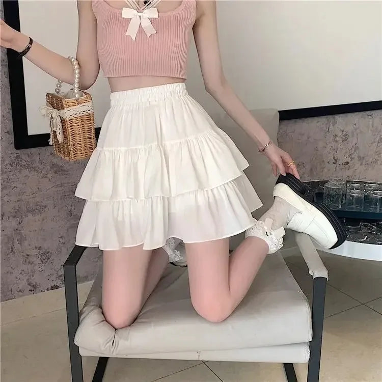 White Pleated A-Line Skirt for Women – Elastic Waist