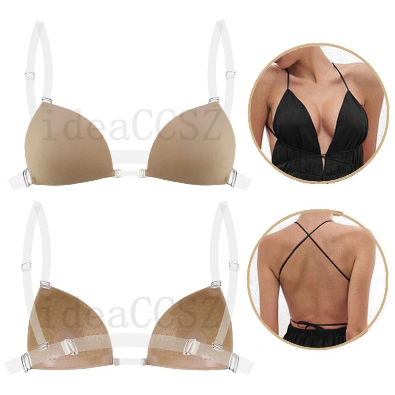 Women’s Sticky Adhesive Bra – Backless Plunge Deep U Neck Invisible Lift