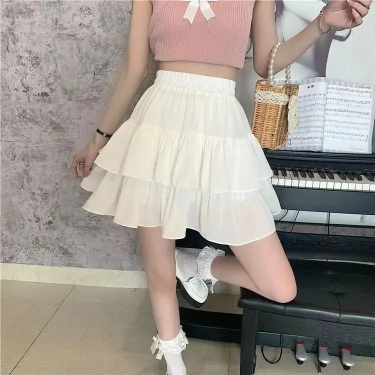 White Pleated A-Line Skirt for Women – Elastic Waist