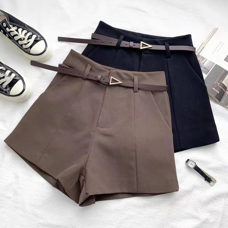 High Waist A-Line Shorts for Women – Office Chic with Belt