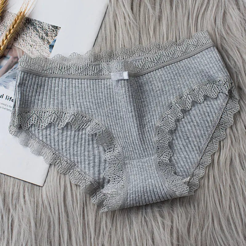 4pcs Women's Lace Bikini Panties – Comfy Breathable Mid-Rise Cotton Underwear