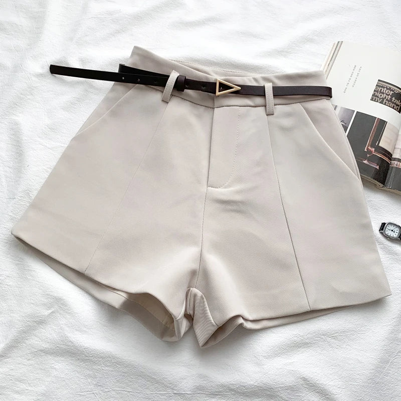High Waist A-Line Shorts for Women – Office Chic with Belt