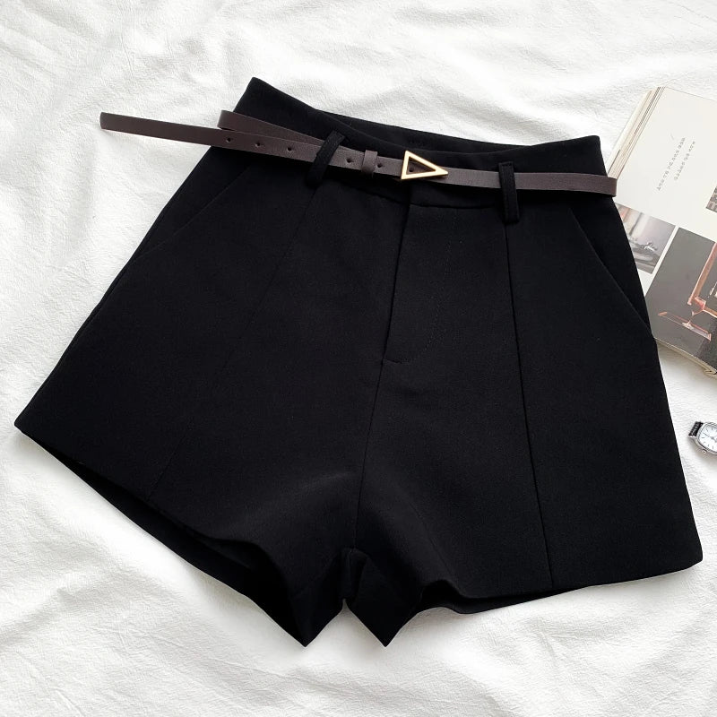 High Waist A-Line Shorts for Women – Office Chic with Belt