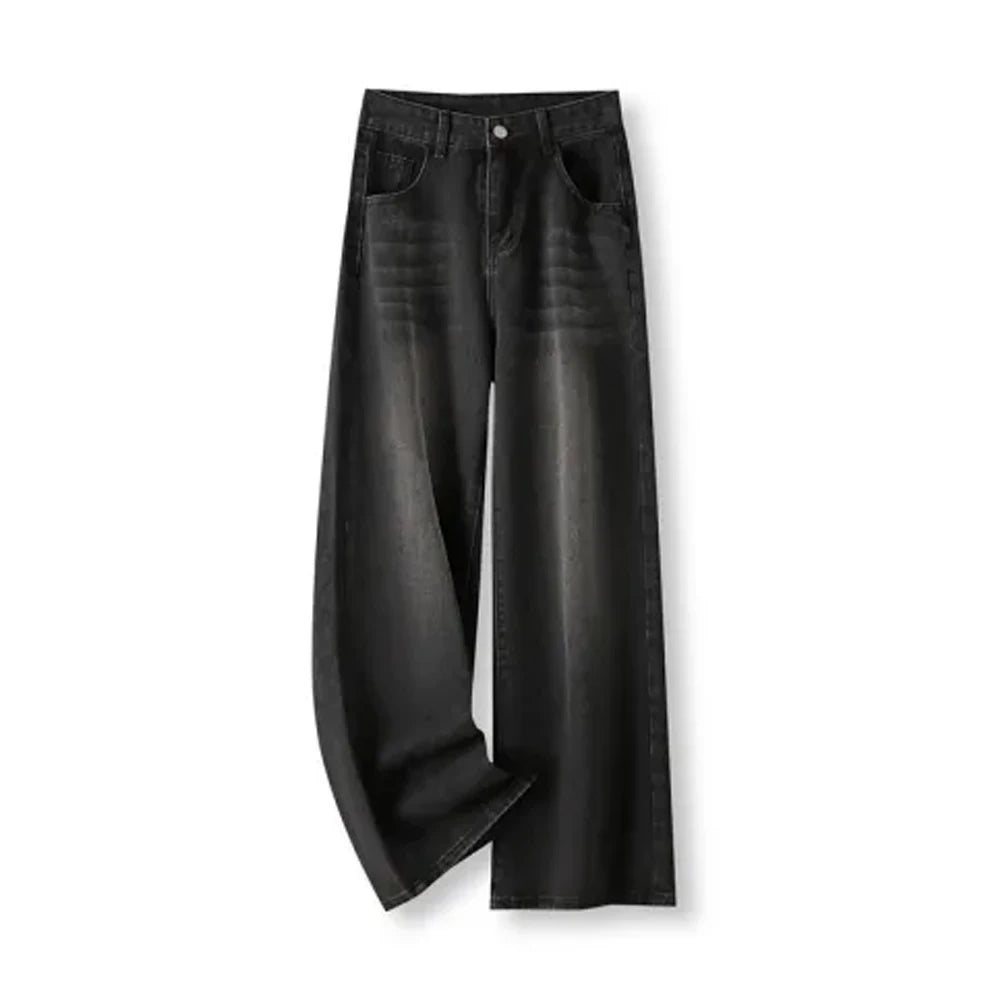 High Waist Baggy Straight Jeans for Women – Black & Grey