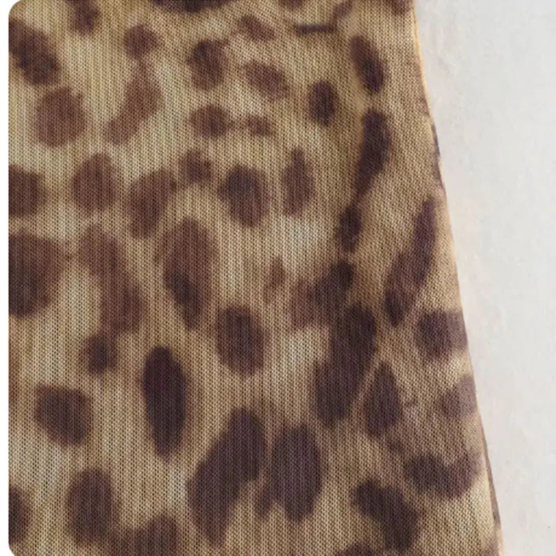 Leopard Print Tulle Midi Skirt for Women – High Waist