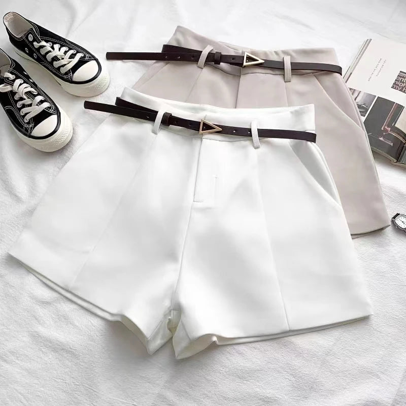 High Waist A-Line Shorts for Women – Office Chic with Belt