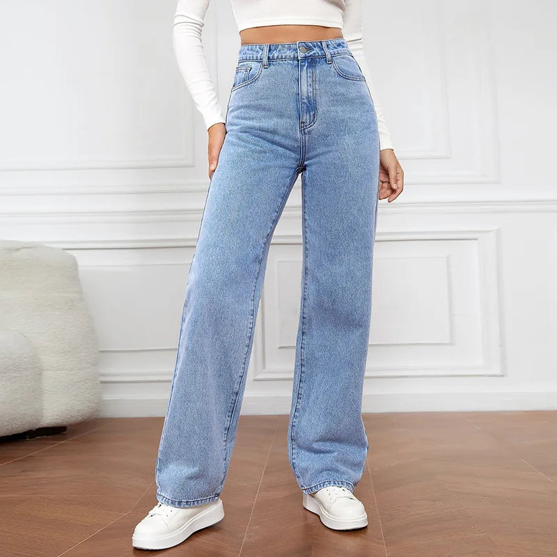 Retro High Waist Baggy Straight Jeans for Women