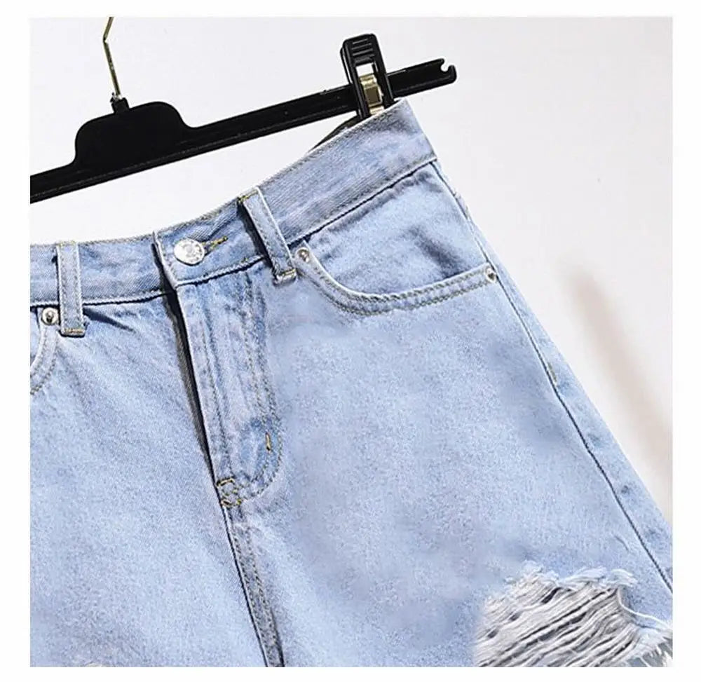 High Waist Casual Denim Cowboy Shorts for Women