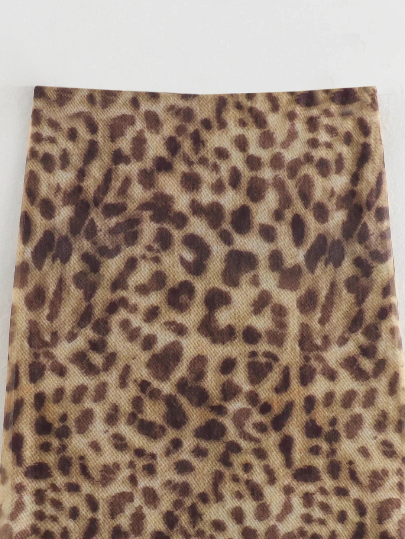 Leopard Print Tulle Midi Skirt for Women – High Waist