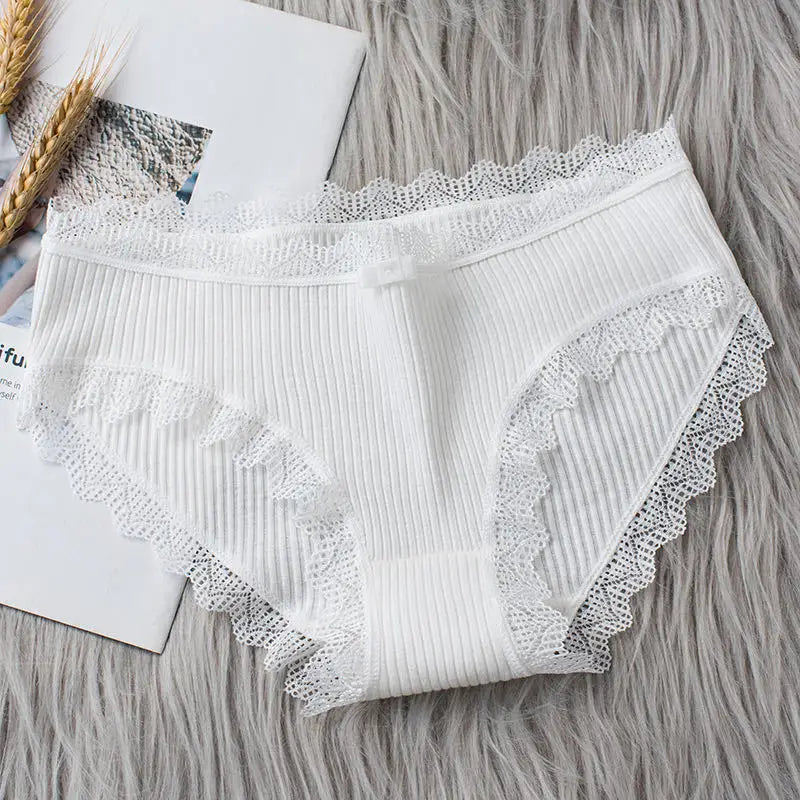 4pcs Women's Lace Bikini Panties – Comfy Breathable Mid-Rise Cotton Underwear