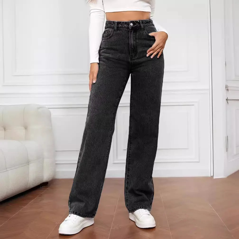 Retro High Waist Baggy Straight Jeans for Women