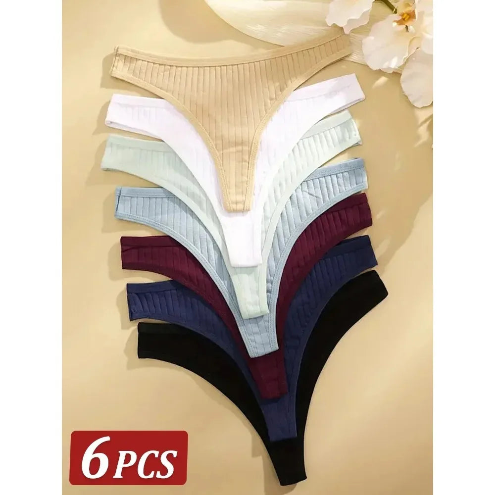 6PCS Women’s Cotton Low Rise Thongs – G-String Panties for Everyday Comfort