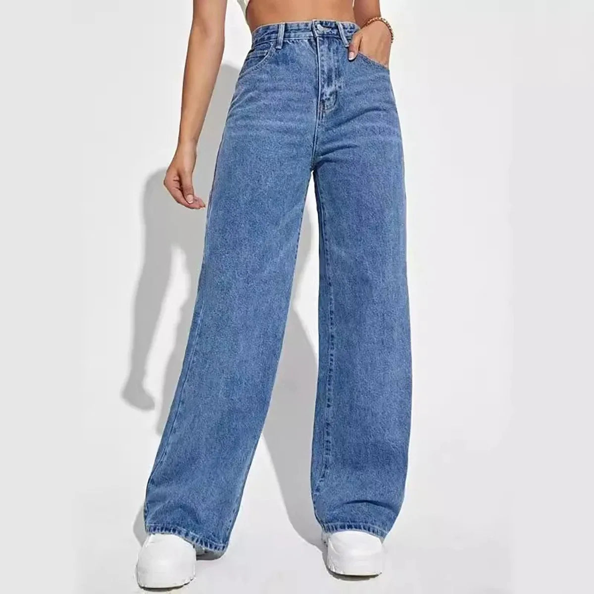 Retro High Waist Baggy Straight Jeans for Women