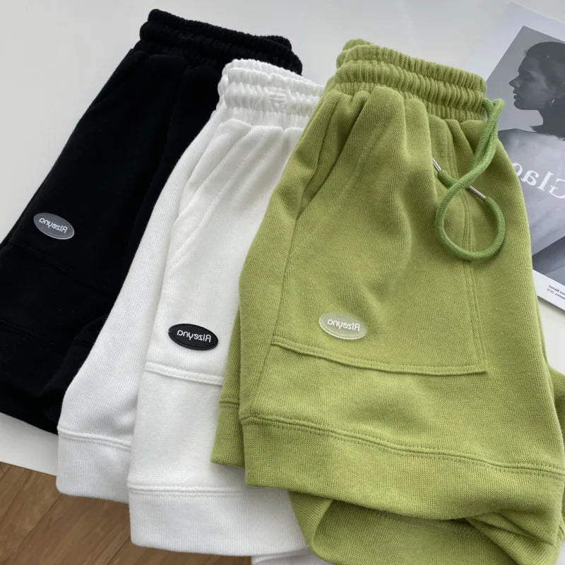 Wide-Leg Drawstring Shorts for Women – Slim Waist Casual Sports Pants