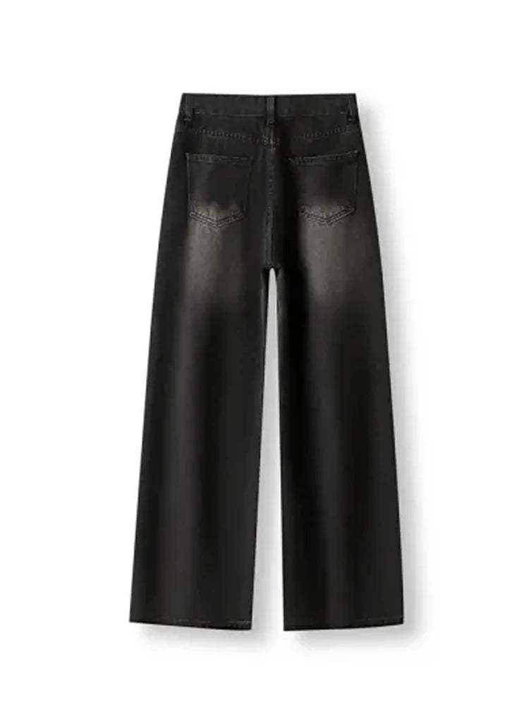 High Waist Baggy Straight Jeans for Women – Black & Grey