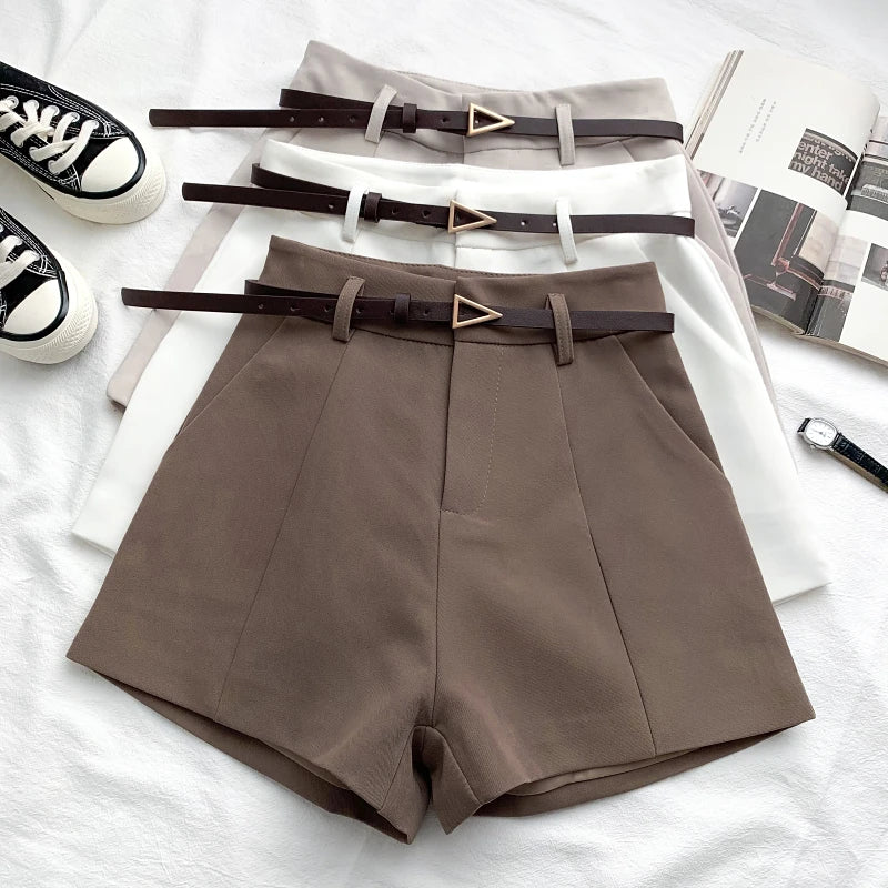 High Waist A-Line Shorts for Women – Office Chic with Belt