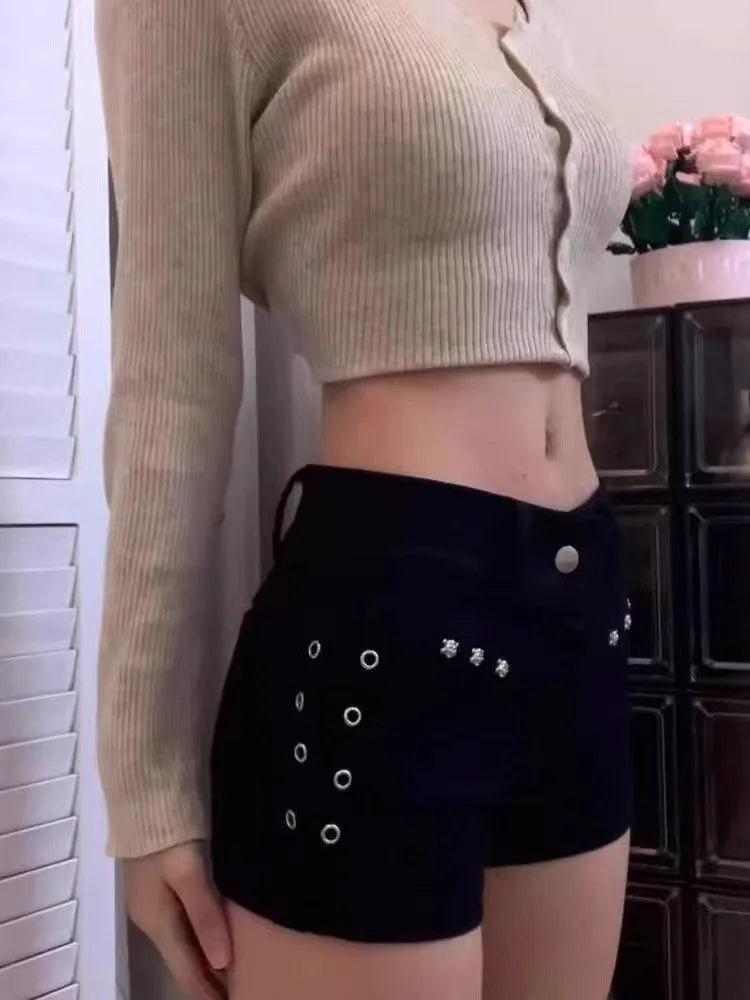 High Waist Skinny Denim Shorts for Women – Black & White