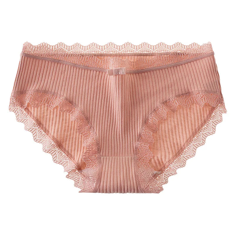 4pcs Women's Lace Bikini Panties – Comfy Breathable Mid-Rise Cotton Underwear