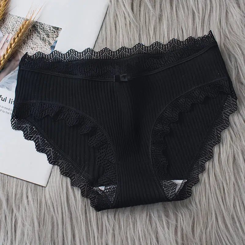 4pcs Women's Lace Bikini Panties – Comfy Breathable Mid-Rise Cotton Underwear