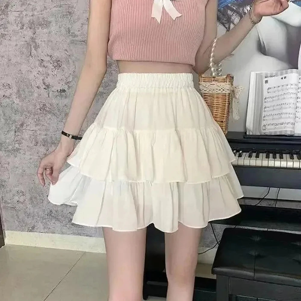 White Pleated A-Line Skirt for Women – Elastic Waist