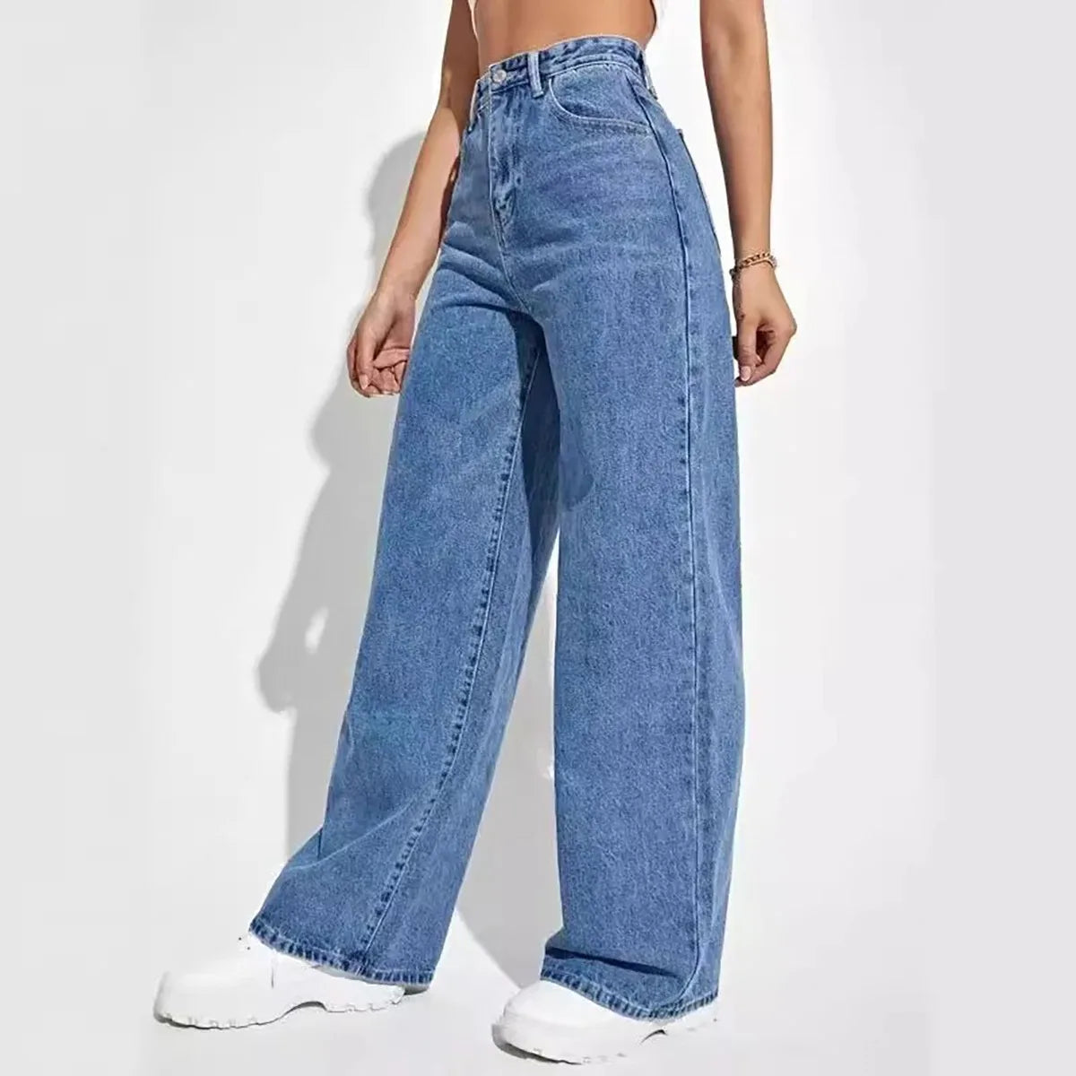 Retro High Waist Baggy Straight Jeans for Women