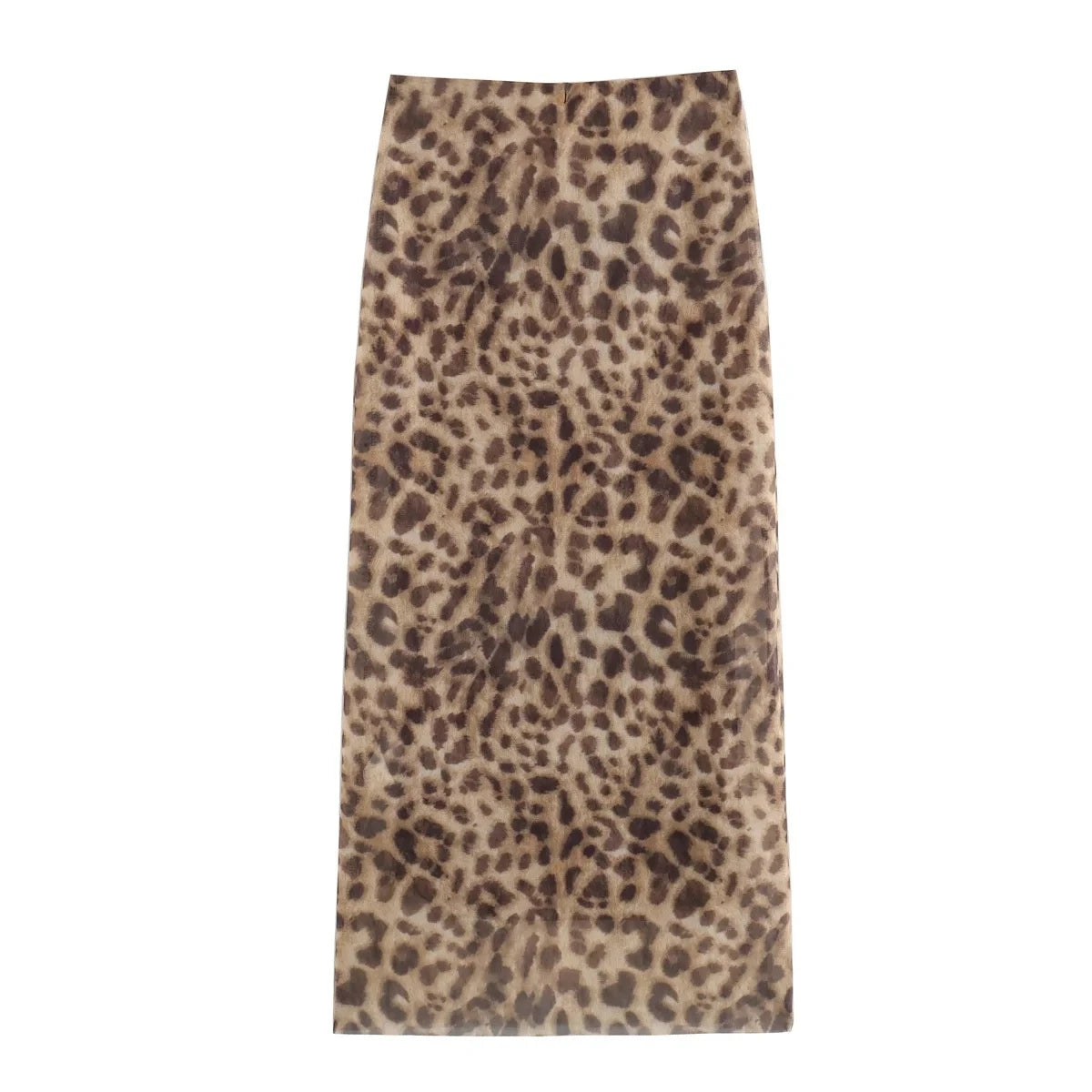 Leopard Print Tulle Midi Skirt for Women – High Waist