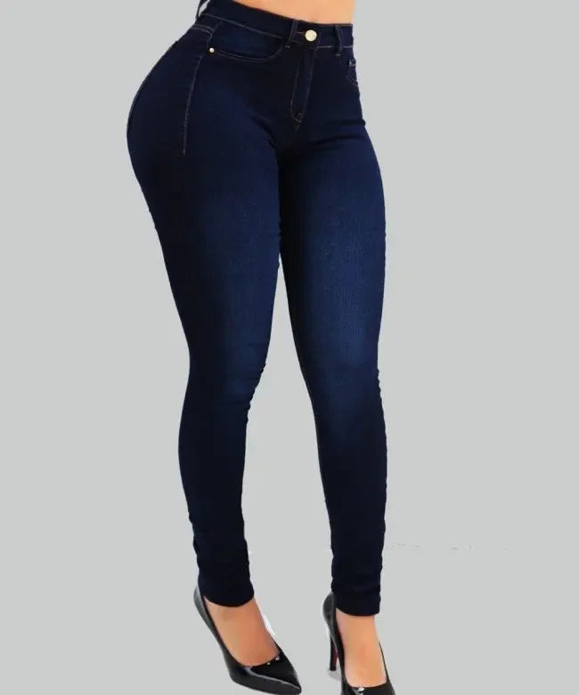 High Waist Slim Fit Denim Jeans for Women – Solid Color