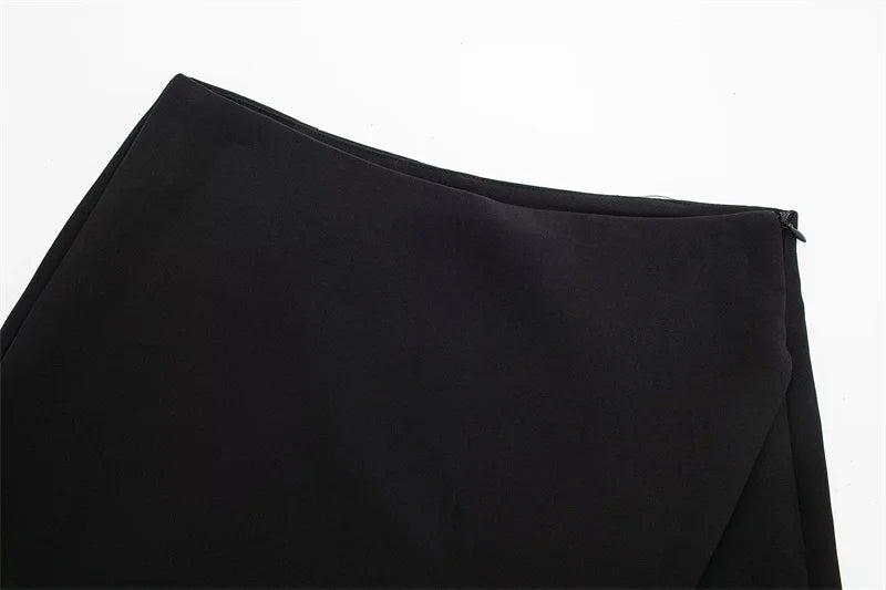 Black High Waist Asymmetrical Mini Skort for Women