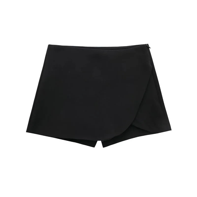 Black High Waist Asymmetrical Mini Skort for Women