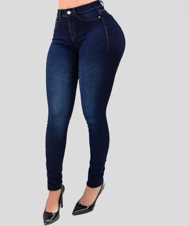 High Waist Slim Fit Denim Jeans for Women – Solid Color