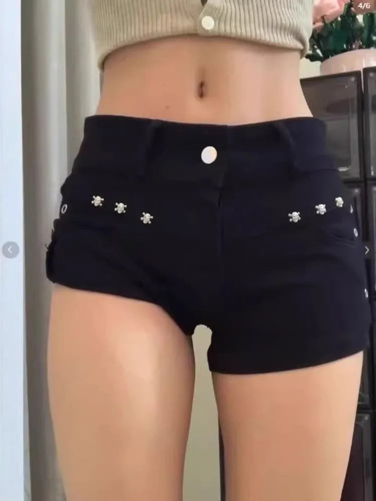 High Waist Skinny Denim Shorts for Women – Black & White